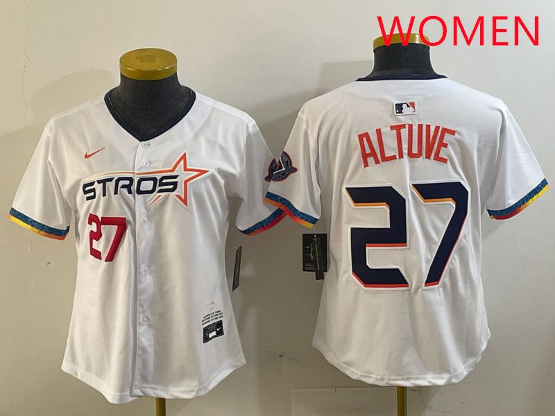 Women Houston Astros 27 Altuve White Fourth generation Joint Name 2025 Nike MLB Jersey style 3